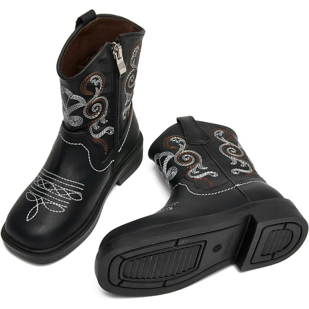 🆕 Women Black Western Cowboy Boots Square Toe Fashion Riding Mid Calf Shoes - Picture 3 of 6